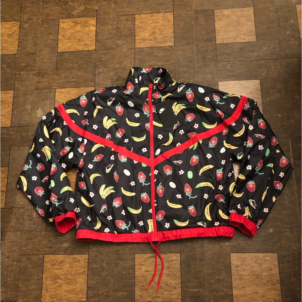 Nike Black Fruit-Print Windbreaker Jacket with Red Trim